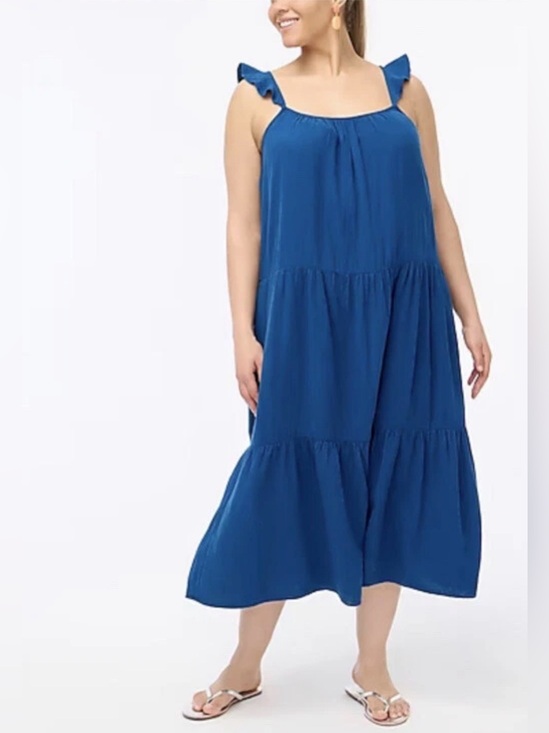 J. Crew Dresses & Skirts - J Crew Plus Ruffle Strap Cotton Gauze Tiered Beachy Maxi Dress Blue XXL